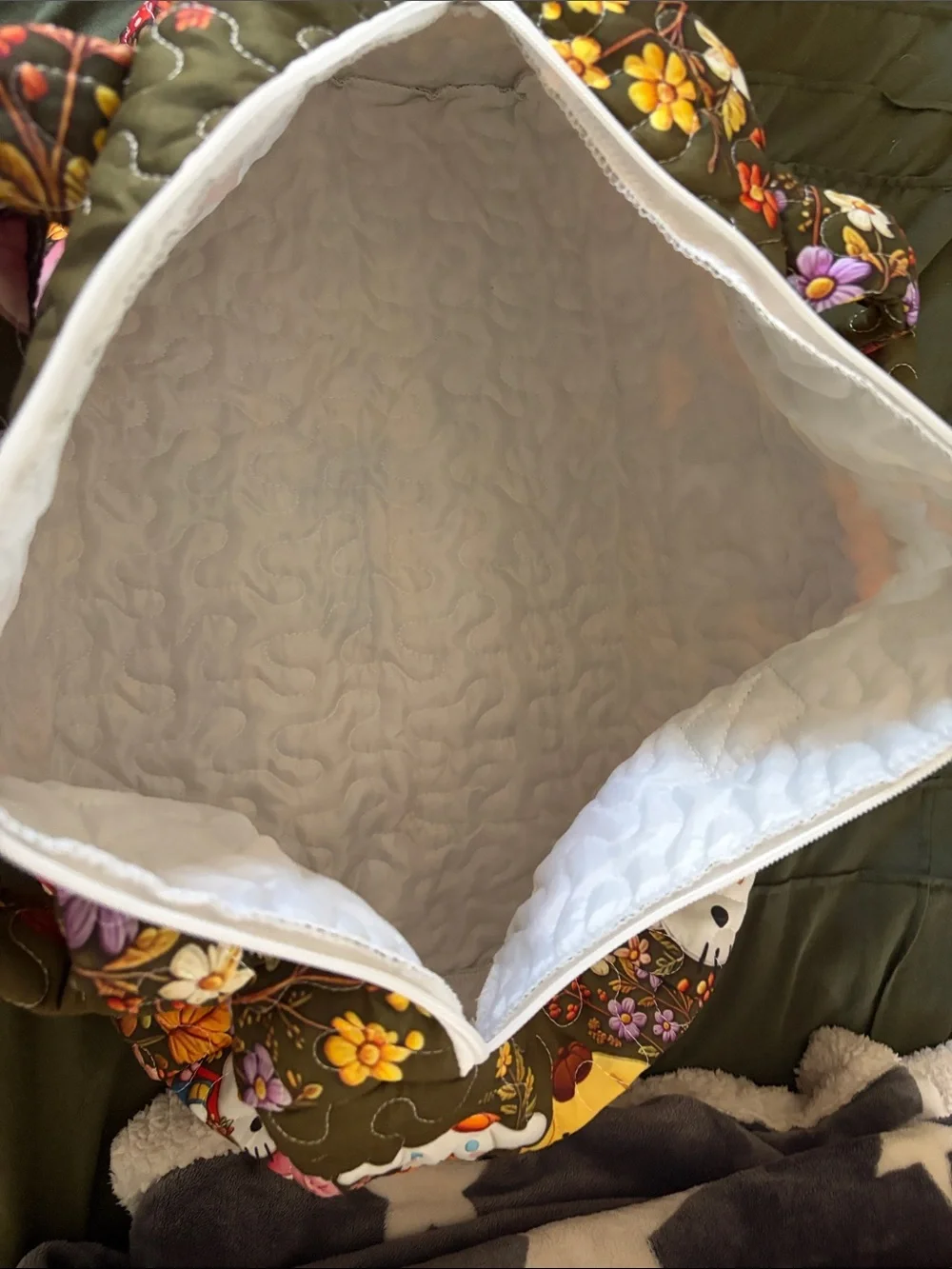 Sanrio Quilted Carrier Bag in Olive Green with Autumn Character Print New Large